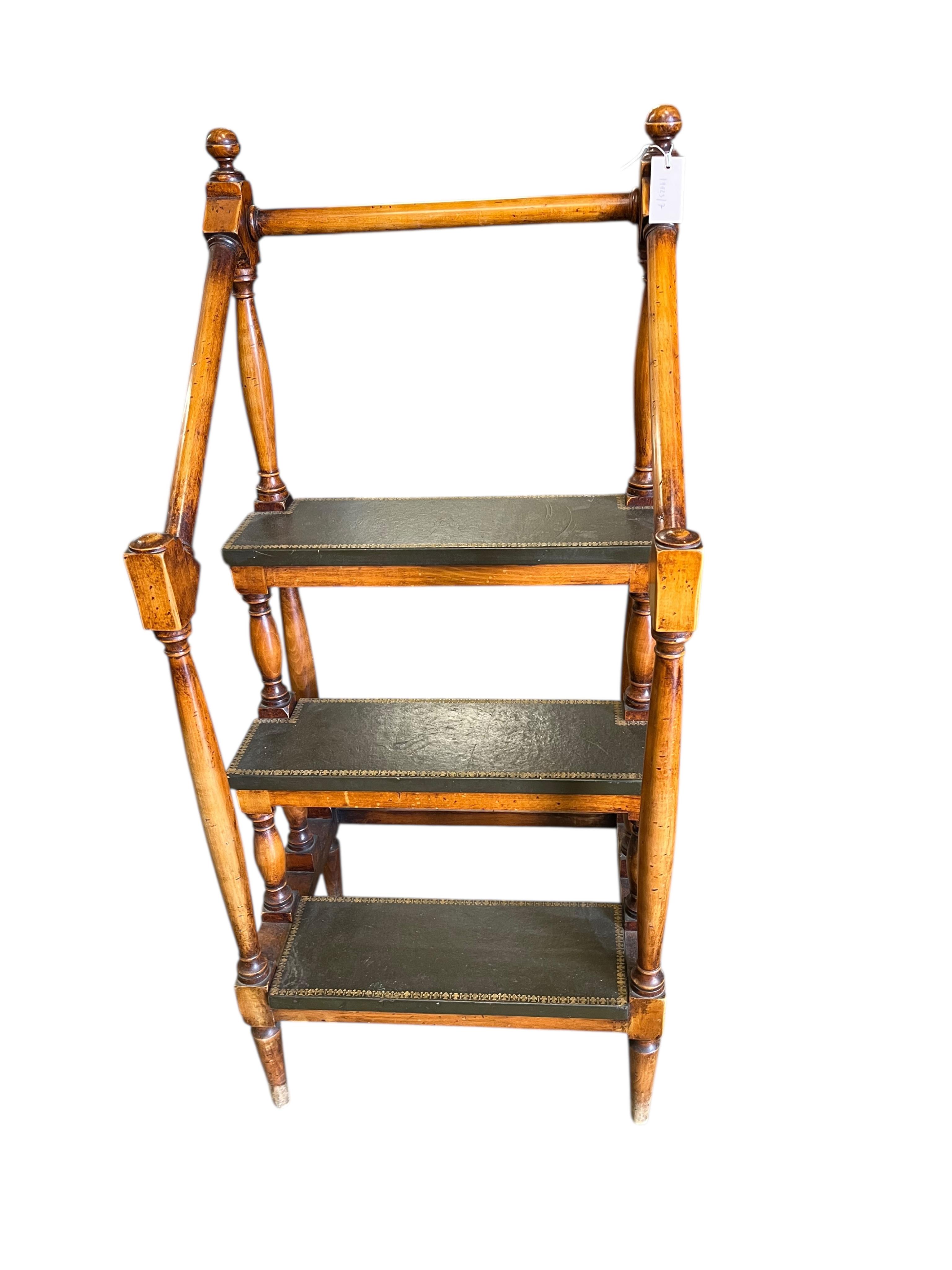 A set of reproduction beech three tread library steps, width 55cm, depth 40cm, height 120cm